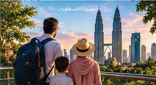 عائلة تستمتع بإطلالة أبراج كوالالمبور