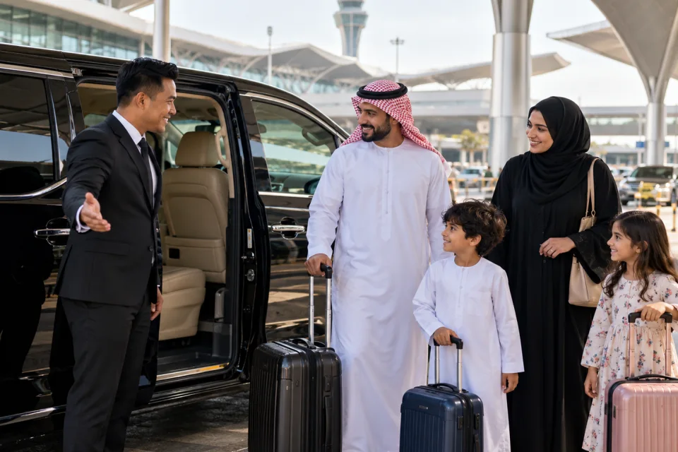 استقبال عائلة في المطار بسيارة خاصة
